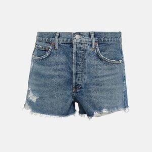 Agolde Blue Distressed High-Waist Denim Shorts